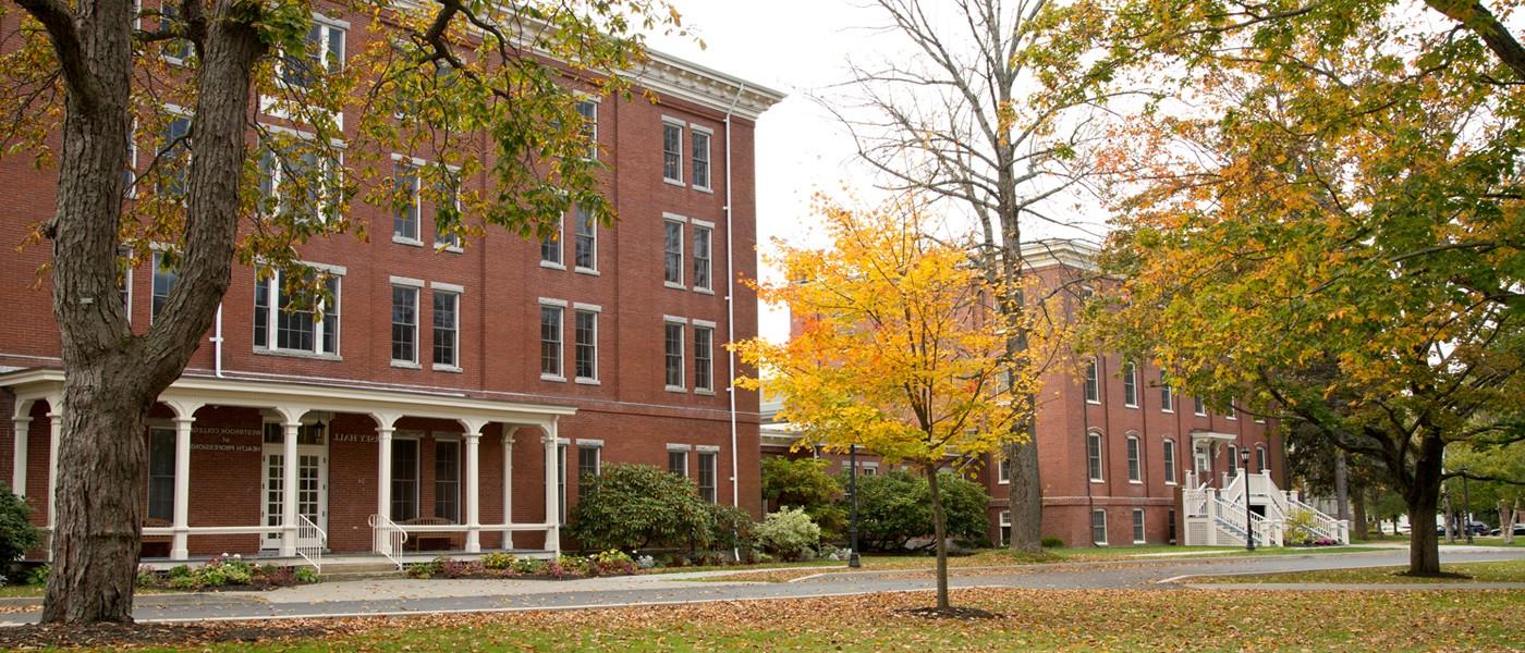 The U N E portland campus quad in the fall